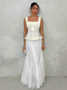 Glamine Blusa in chiffon con inserti in pizzo senza maniche per donna