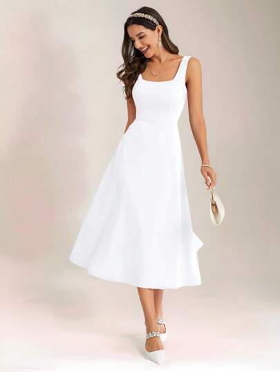 SHEIN Clasi Women's Elegant Solid Color Sleeveless Dress, Summer,Bohemia,Summer Dresses For Women,White Dresses For Women