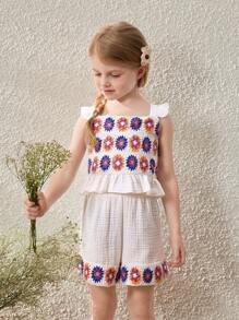 Blossori Elegantes Set aus ärmellosem Top und Shorts mit Schleifendekor für Kleine Mädchen, Frühling/Sommer