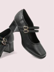 CUCCOO DOLLMOD Women Adjustable Buckle Design Fashionable High Heeled Pumps For Christmas - Black - View 2