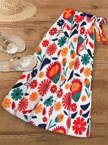 SHEIN Clasi Plus Size Women Floral Print Wrap Tie Waist Casual Skirt - Multicolor - View 1