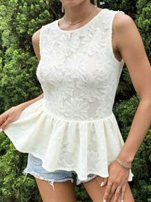 SHEIN VCAY Women's Summer Casual Solid Color Cutout Ruffle Hem Backless Tank Top,Music Festival,Streetwear,Tropical,Wedding Guest Top Women,Birthday Top For Women,Graduation Top,Concert Women,Beach