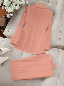 SHEIN Clasi 女士优雅花卉装饰立领长袖上衣和裤子两件套西装套装，秋季新年服装 - 珊瑚粉 - 查看 2