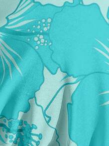 Swim Mod Plus Size Women's Summer Tropical Floral Decorated Fashionable Energetic Halter Tankini Top - Mint Green - View 3