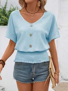 SHEIN LUNE 女式夏季假期休闲纯色蝙蝠袖衬衫