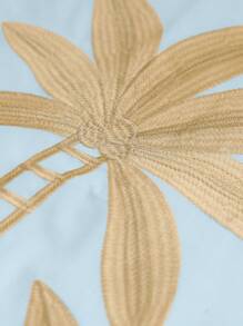 Aveloria Modichic Elegant Resort Fashion Coconut Tree Embroidery Waist Wooden Beaded Belt Long Sleeve Dress For Women Fall Cloth For Women - Blue - View 7