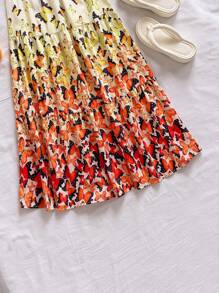 Soleia 女式黄色蝴蝶花卉印花露背短款上衣和高腰长裙两件套服装，海滩度假夏季两件套 - 黃色 - 查看 7