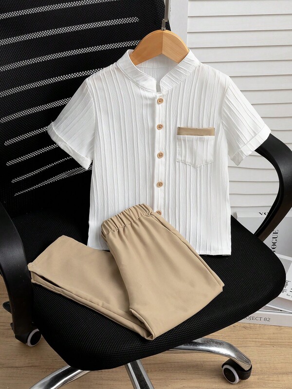 Wildeya 2pcs/Set Young Boy Summer Casual Short Sleeve Shirt And Long Pants Set,Holiday,Summer, Travel