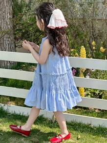 Dazy Kids Young Girl Crewneck Sleeveless Woven Dress, Summer - Blue - View 1