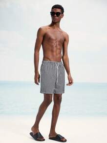 Surfspeed Men's Checkerboard Print Loose Casual Beach Shorts - Black and White - View 4