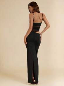 SHEIN BAE Abito canotta estivo nero traslucido plissettato e traforato, abito sexy da vacanza, abito trasparente