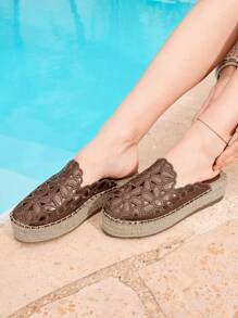Styleloop Beige Casual Retro Embroidered Thick Bottom Woven Rope Shoes - Rust Brown - View 8