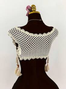 Amplova 波西米亚风度假海滩度假夏季女士度假蕾丝边透明钩针系带女式衬衫，透视上衣