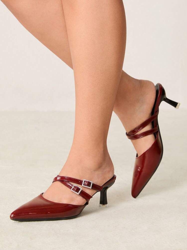 CUCCOO CURVES Extra Wide Width Pointed Toe Buckle Slingback High Heel Pumps