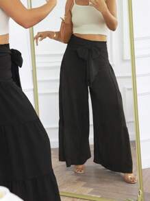 KURAYIA Pantalones anchos con cintura plisada y lazo delantero de mujer, estilo suelto para primavera y verano, ideal para vacaciones