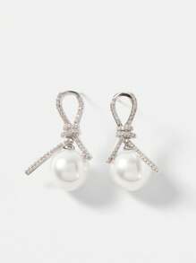 MOTF PREMIUM 法式几何丝带环绕方晶锆石仿珍珠耳环 - 銀色 - 查看 1