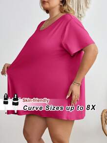 SHEIN CURVE+ Große Größen Lässig Einfarbig Locker Sitzende Kurzarm T-Shirt
