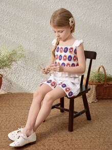 Blossori Elegantes Set aus ärmellosem Top und Shorts mit Schleifendekor für Kleine Mädchen, Frühling/Sommer