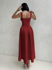 Aloruh 女士优雅白色喇叭形 A 字形荷叶边领紧身荷叶边中长连衣裙