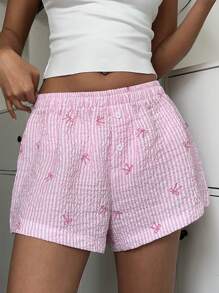 Aloruh Eleganti shorts mini rosa a righe con stampa in stile fiocco, vita bassa e versatili