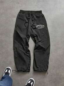Gym Rark Pantalones deportivos casuales para hombres con estampado de letras, cintura con cordón, transpirables y cómodos, holgados para el gimnasio, pantalones casuales, pantalones de chándal - Negro - Ver 3