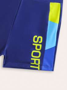 New Fashionable Tween Boys' Letter Print Rash Guard And Shorts Swimwear Set - Multicolor - View 4