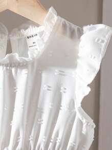 SHEIN Young Girl Casual Solid Color Textured Cap Sleeve Summer Dress - White - View 7