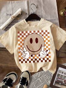 SHEIN 4pcs Young Girls Vintage Smile Face, Letter, Floral, Heart Graphic Comfy Casual Crew Neck Short Sleeve Basic T-Shirt, Suitable For Spring And Summer - Multicolor - View 6