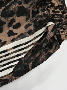 PAVTROS 男士时尚撞色条纹豹纹抽绳腰部运动裤 - 咖啡棕 - 查看 7