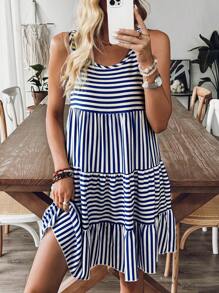Breezaya Vacation Casual Striped Women Dress, Minimalist & Fashionable, Suitable For Summer - Navy Blue - View 4
