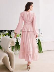 MOTF Soiréza VESTIDO CON VOLANTES Y ENCAJE DE CONTRASTE - Rosa - Ver 4