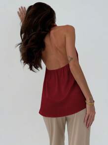 Aloruh Minimalist Commuting Choker Neck Form-Fitting Chic Camisole For Women,Rave Top - Burgundy - View 6