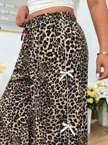 SHEIN EZwear Plus Size Leopard Print Loose Straight Leg Casual Pants