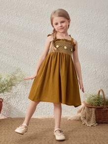 Blossori Gaun Kuning Elegan Bergaya Prancis dengan Tali Bahu Tipis untuk Anak Perempuan, Musim Semi/Panas - Kuning - View 7