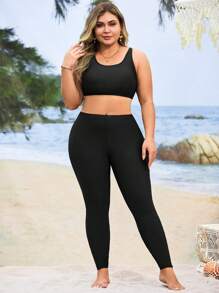 Swim Mulvari Bộ đồ bơi dài rộng rãi in họa tiết hoa cỡ lớn 3 món dành cho nữ, thích hợp cho kỳ nghỉ ở bãi biển - màu đen - Xem 3