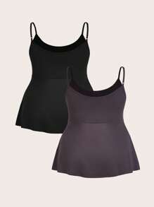 SHEIN EZwear Plus Size 2pcs/Set Nomadic Style Spaghetti Strap Tank Top & Top, Summer - Multicolor - View 2