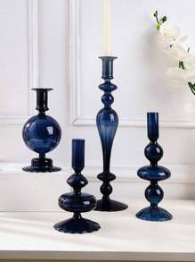 SHEIN 1pc European Style Simple Crystal Glass Candle Holder, Striped Long Pole Round Ball Shape Home Decorative Candlestick, Suitable For Dining Table And Decoration For Home, Hotel, Wedding, Etc.,Room Decor,Gifts