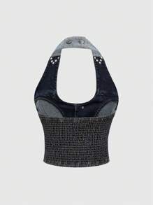 ROMWE Hippie Y2K 街头时尚女士破洞牛仔衬衫 - 藍色 - 查看 2