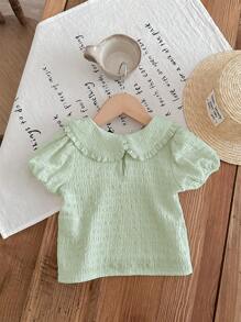 SHEIN Cute Baby Girl Textured Peter Pan Collar Casual Summer Top