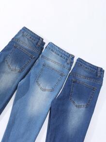 SHEIN 3pcs/Set Tween Boy Street Style Cool Casual Washed Denim Long Jeans In Deep Blue, Medium Blue, Light Blue - Multicolor - View 4