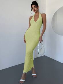 Firerie Váy Maxi Ôm Vừa Vặn Không Tay Cổ Chữ V Màu Mơ Thanh Lịch Lãng Mạn Mới Cho Ngày Lễ Tình Nhân, Xuân/Hè - Màu xanh chanh - Xem 5