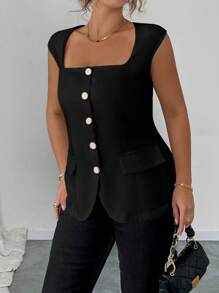 Elenzga Blazer elegante sin mangas delgado para uso de oficina en talla grande para mujeres