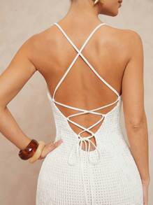 Lumalex Vestido ajustado con espalda al aire, cuello de camisa y textura perforada para mujeres