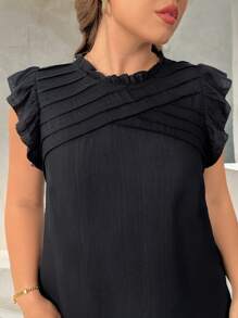 Celure Plus Size Women's Loose Fit Round Neck Ruffle Sleeve Striped Work Casual Dress