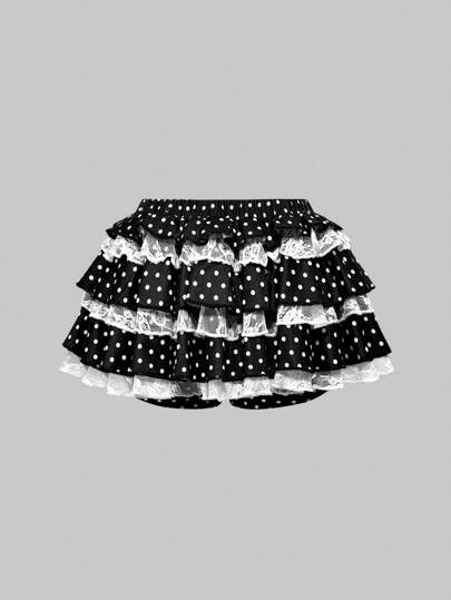 J-Fashion Minifalda supercorta de verano para mujer, con superposición de lunares y encaje