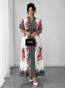 Elenzga Plus Size Women Casual Elegant Versatile Artistic Print Long Dress, Suitable For Summer, Back To School, Graduation, Festivals, Valentine's Day, Music Festivals, Mother's Day, Halloween, Thanksgiving, Easter, National Day, Dances, Dates, Parties, Outdoor Activities - Multicolor - View 5