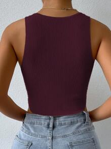 SHEIN Unity Women's Solid Color Crew Neck Sleeveless Ribbed Knit Slim Sweater - Burgundy - View 2