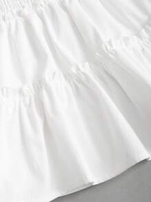 Sweetra Falda de señoras nueva de primavera, de línea A, suelta, con volantes en la cintura, de unicolor, linda y dulce - Blanco - Ver 5