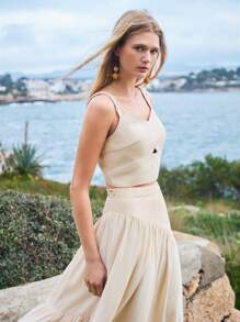 MOTF PREMIUM LINEN CUT OUT TANK TOP - Apricot - View 6