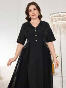 Modelyn Plus Size V-Neck Chiffon Patchwork Dress